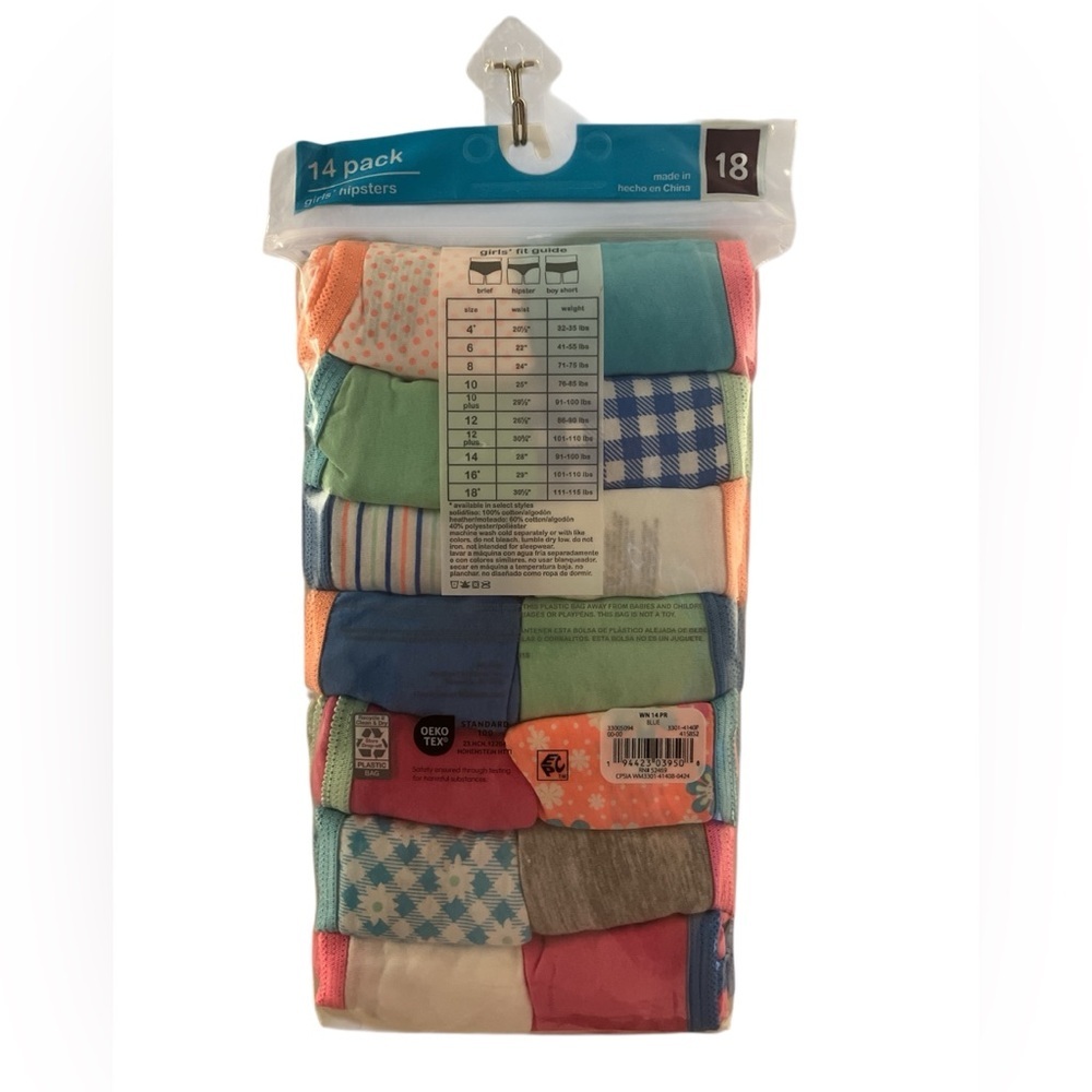 "Wonder Nation Girls’ 14-Pack Hipsters Underwear Size 18 - Breathable Cotton" - Picture 2 of 2